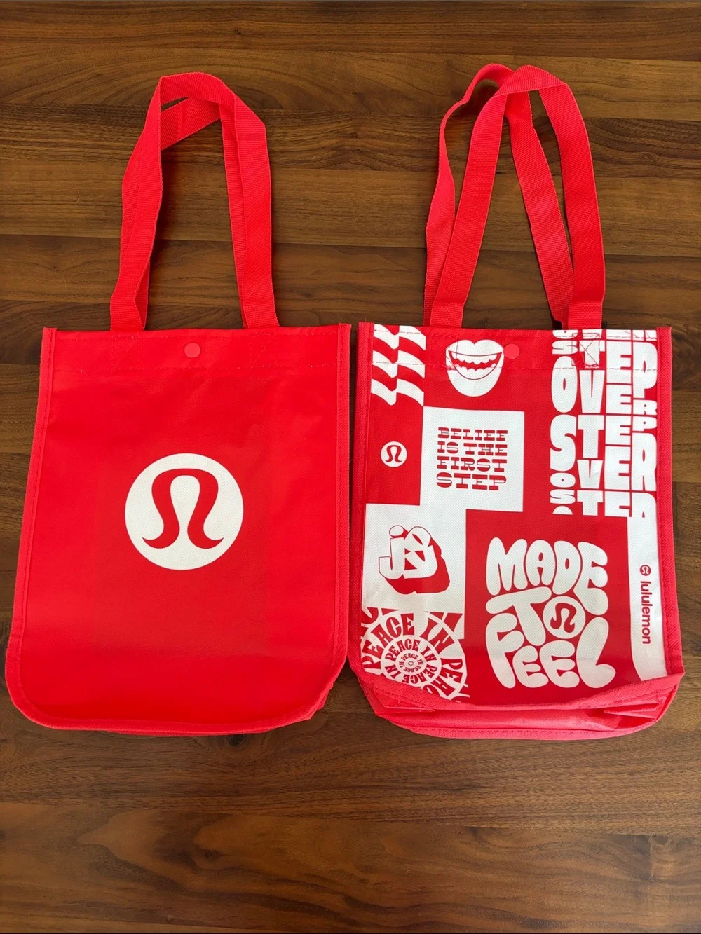 Lululemon Red Made To Feel Shopping Tote Bag (LOT of 2)